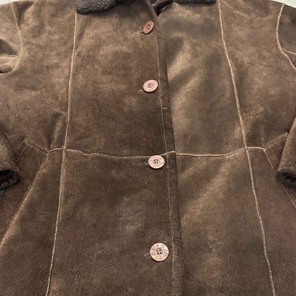 Vintage Brown Suede Leather Jacket with Faux Fur Collar Women’s XS - Picture 4 of 7